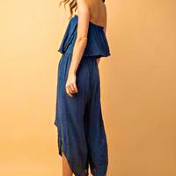 INDIGO MINERAL WASHED RUFFLE JUMPSUIT - Picture 4 of 5